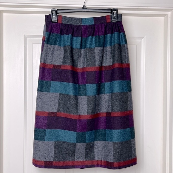 Vintage Victoire Petites Wool Pleated Plaid Midi Skirt - Size 10 - Picture 3 of 8